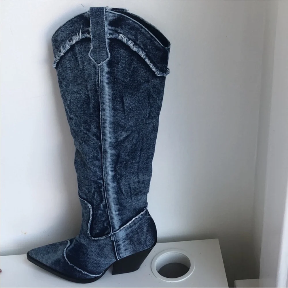 ZARA Denim Cowboy Boots 3051/210 - Picture 16 of 16